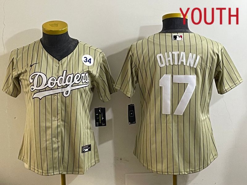 Youth Los Angeles Dodgers 17 Ohtani Green Stripe Game 2024 Nike MLB Jersey style 7